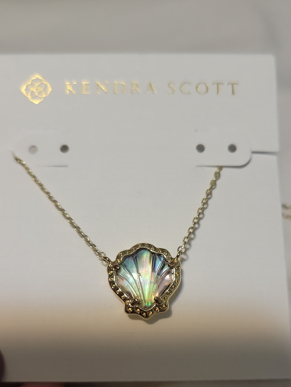 Kendra Scott Gold Necklace with Iridescent Shell Pendant